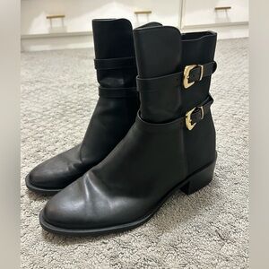 Zara Black Ankle Boots with Gold Buckles